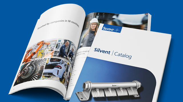 Silvent's catalog showing both the front cover and an open spread from the introduction section.